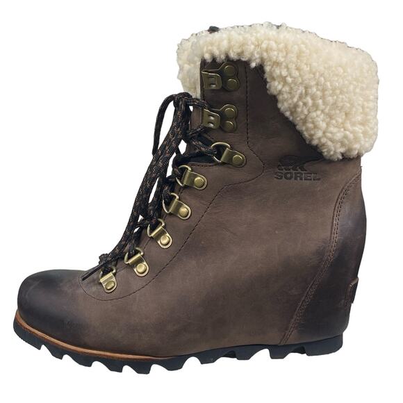Sorel Women’s Conquest Brown Leather Waterproof Wedge Boot Size US 7.5 - Picture 3 of 10